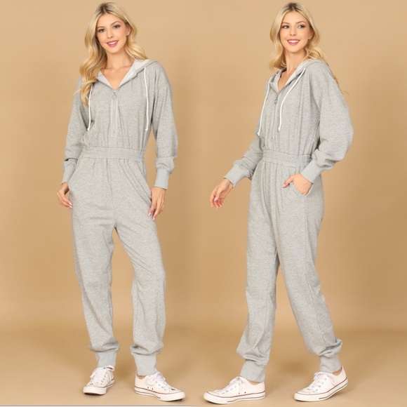 Pants - Women's Gray Hooded Jumpsuit